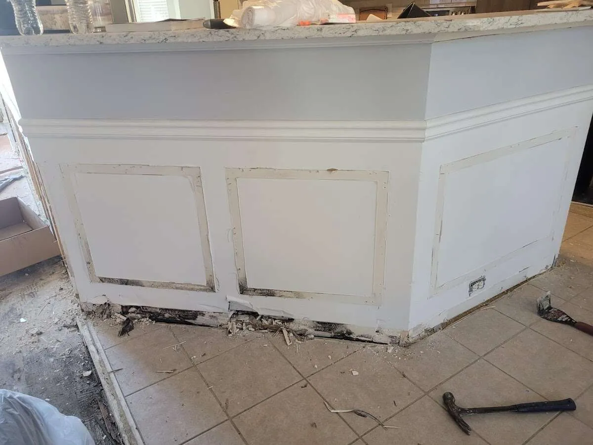 Water damage and mold on kitchen during Burst Pipe Cleanup in Key Biscayne